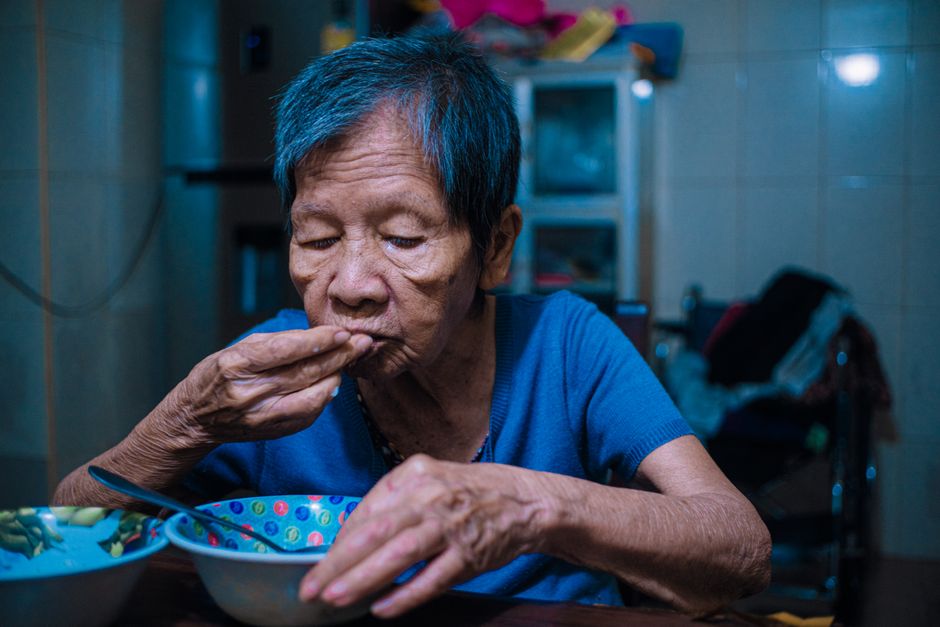 Pureed meal served to elderly resident in care home